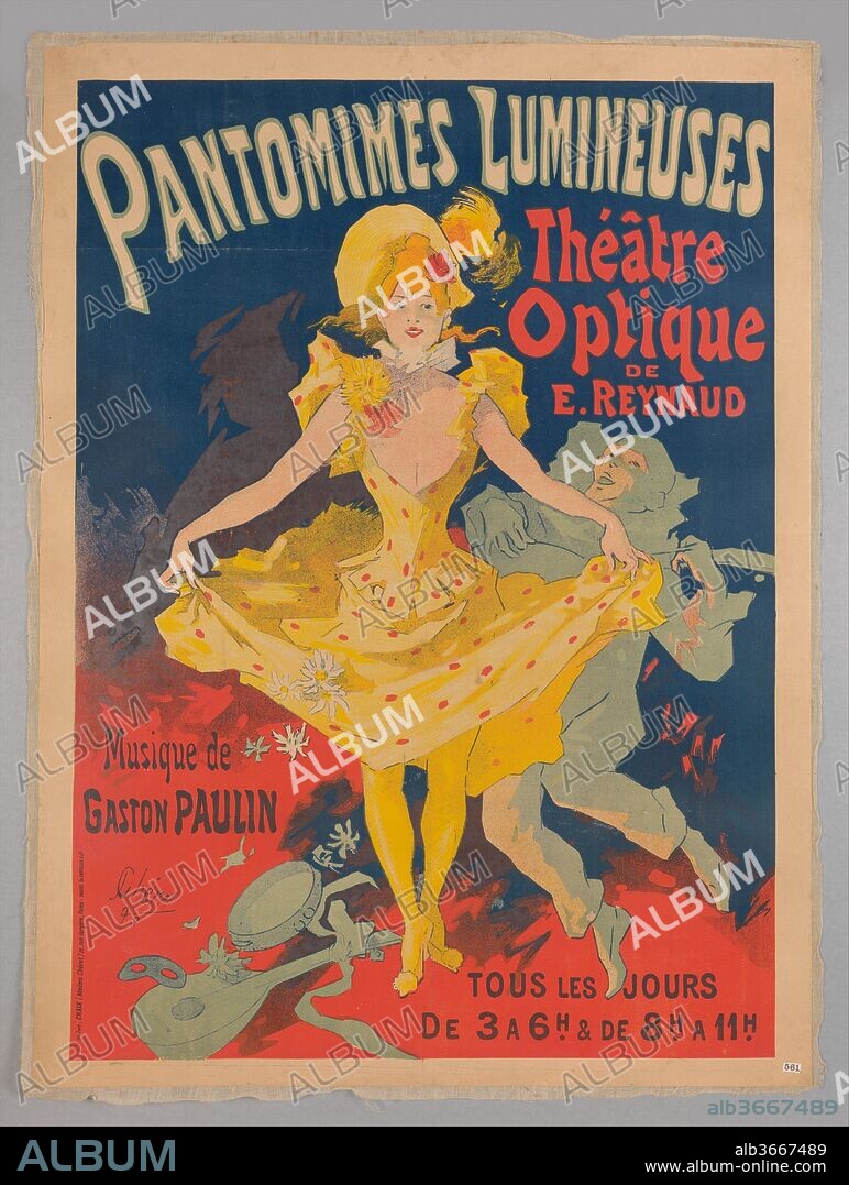 JULES CHÉRET. Musée Grévin, Pantomimes Lumineuses, Théâtre optique de E. Reynaud, musique de Gaston Paulin. Artist: Jules Chéret (French, Paris 1836-1932 Nice). Dimensions: Sheet: 46 7/16 × 34 5/8 in. (118 × 88 cm). Printer: Imprimerie Chaix (Ateliers Chéret). Date: 1892.