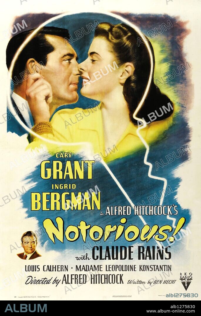 Poster de ENCADENADOS, 1946 (NOTORIOUS), dirigida por ALFRED HITCHCOCK. Copyright RKO RADIO PICTURES.