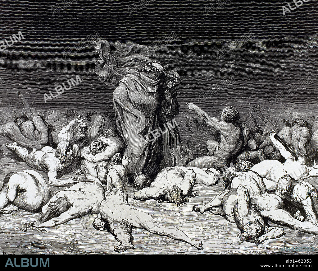 PAUL GUSTAVE DORÉ (basado en). "LA DIVINA COMEDIA". Poema escrito en toscano donde se relata el viaje de su autor, DANTE ALIGHIERI, para llegar a la CONTEMPLACION DIVINA. "MUCHAS FIGURAS QUE MOSTRABAN DESEOS DE HABLAR" (Paraiso, c. III). Grabado de Gustavo DORE.