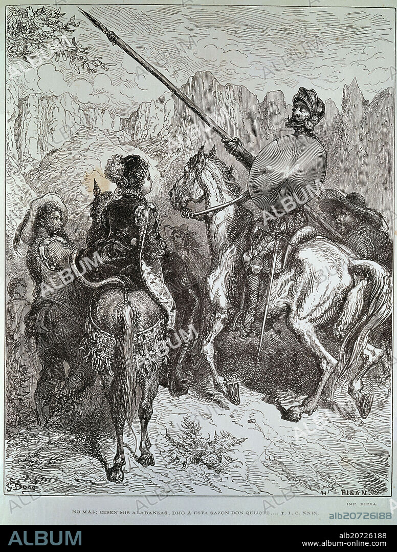 GUSTAVE DORE (1832-1883). EL QUIJOTE DE LA MANCHA- TOMO I- CAP 29 - GRABADO DEL ENCUENTRO CON DULCINEA- GRAB. S XIX.