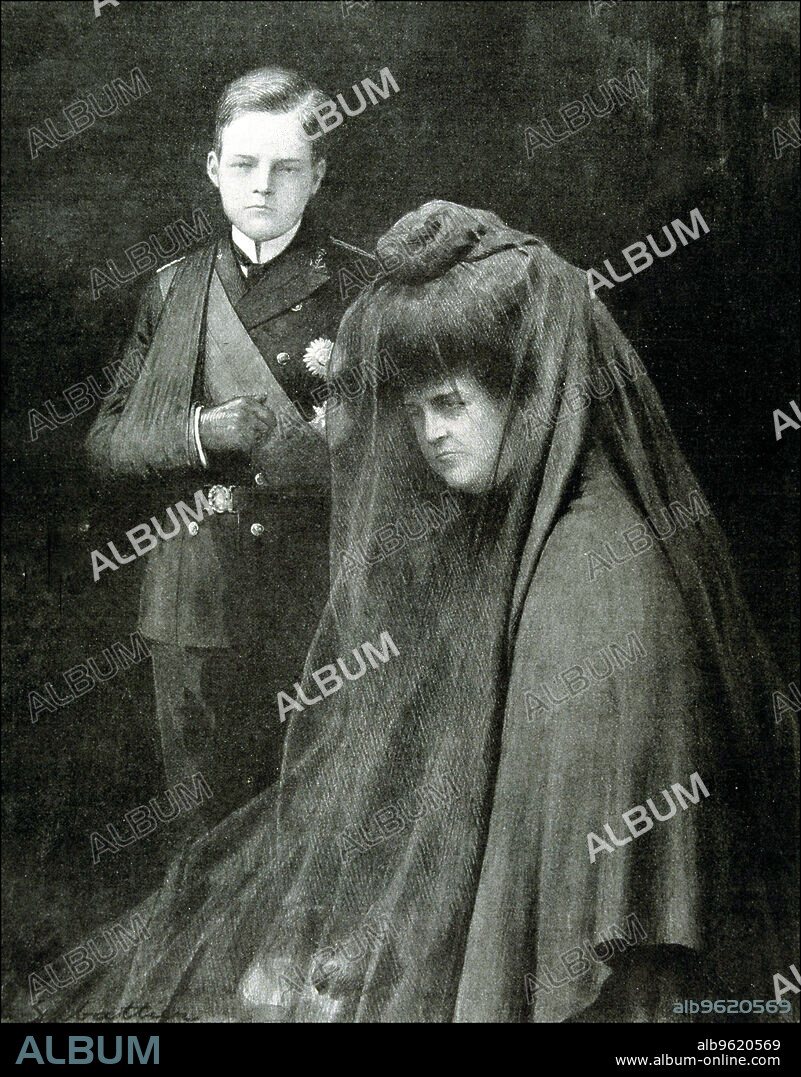 Manuel II (1889-1932), Last King of Portugal with his mother Queen Amelia, photo in the 'Ilustración española y americana'.