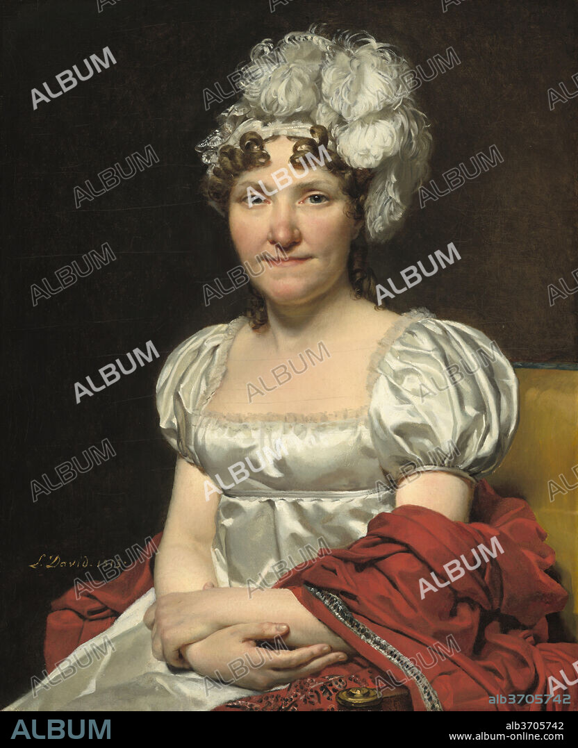 JACQUES LOUIS DAVID. Madame David. Dated: 1813. Dimensions: overall: 72.9 x 59.4 cm (28 11/16 x 23 3/8 in.)  framed: 93.6 x 79.7 x 9.5 cm (36 7/8 x 31 3/8 x 3 3/4 in.). Medium: oil on canvas.