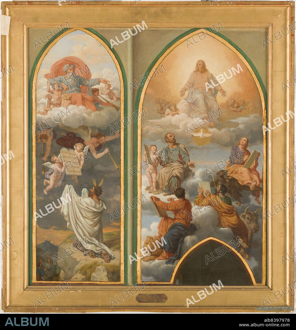 SEBASTIEN LOUIS GUILLAUME NORBLIN DE LA GOURDAINE. Sketch for the church of Saint-Gervais: Moses receiving the tablets of the law from God; Jesus and the four evangelists, between 1869 and 1872. (Esquisse pour l'église Saint-Gervais : Moïse recevant de Dieu les tables de la loi. Jésus et les quatre évangélistes).