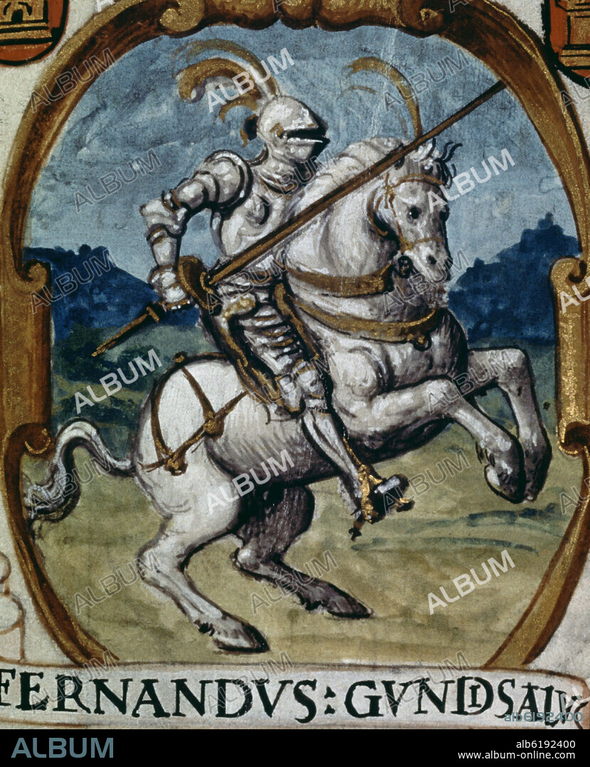 ALONSO DE CARTAGENA. MINIATURA DE LA GENEALOGIA DE LOS REYES DE ESPAÑA - FERNAN GONZALEZ (?/970) - CONDE DE CASTILLA - MINIATURA SIGLO XVI.