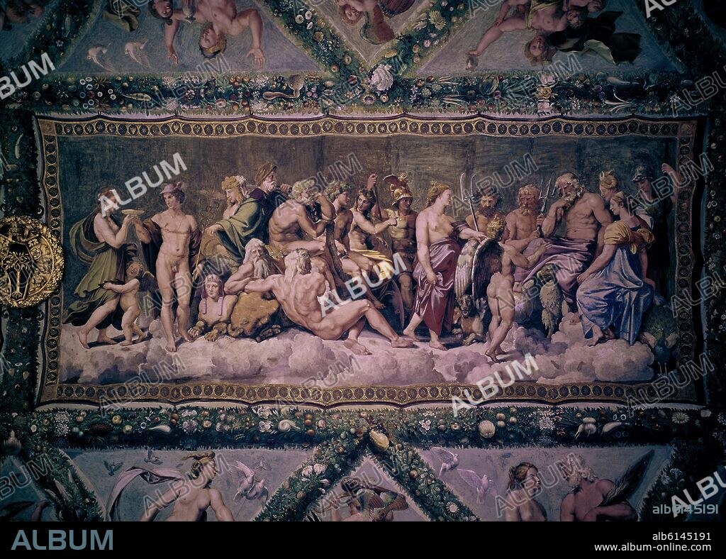 RAFAEL SANZIO O RAFAEL DE URBINO. CONCILIO DE LOS DIOSES - FABULA DE PSICHE - INSPIRADA EN EL ASNO DE ORO DE APULEYO - SIGLO XVI.