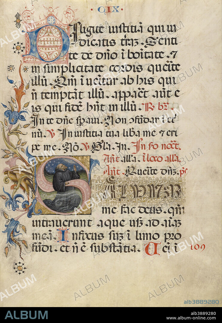 UNKNOWN. Initial S: A Monk Praying in the Water. Date/Period: Ca. 1420. Detached leaf. Tempera colors, gold leaf, and ink on parchment. Height: 465 mm (18.30 in); Width: 346 mm (13.62 in).