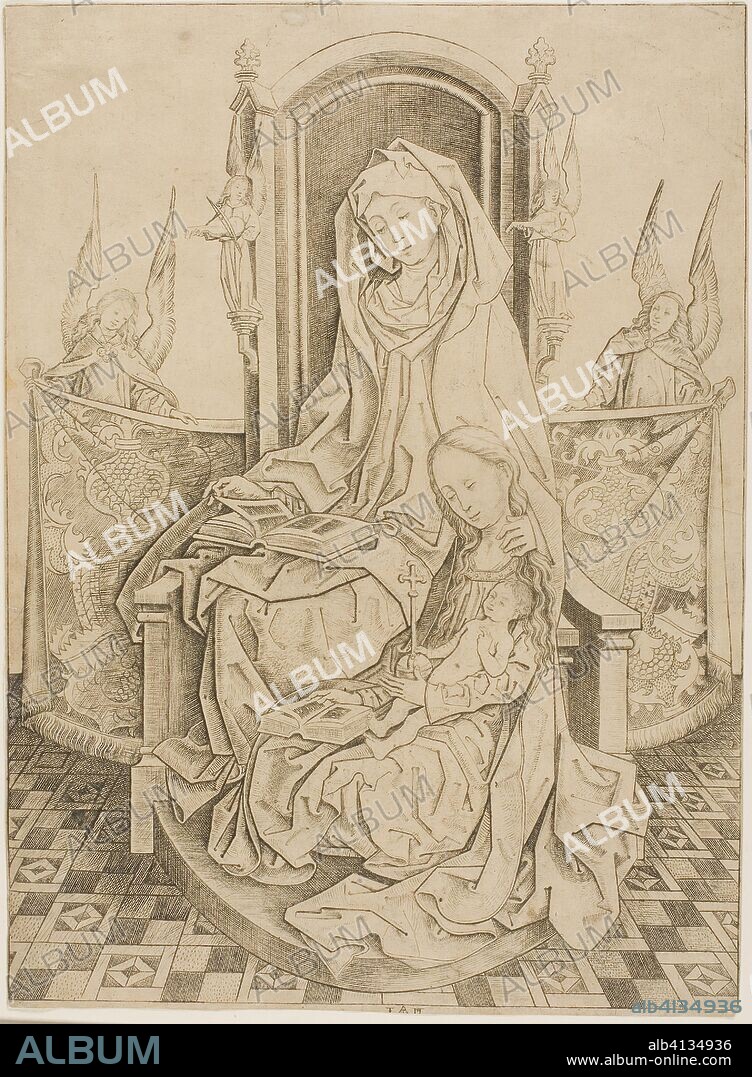 MASTER I. A. M. OF ZWOLLE. St. Anne, The Virgin and Child. Master I.A.M. of Zwolle; Netherlandish, active c. 1470-95. Date: 1480-1490. Dimensions: 265 x 192 mm (plate); 267 x 193 mm (sheet). Engraving in black on paper. Origin: Netherlands.