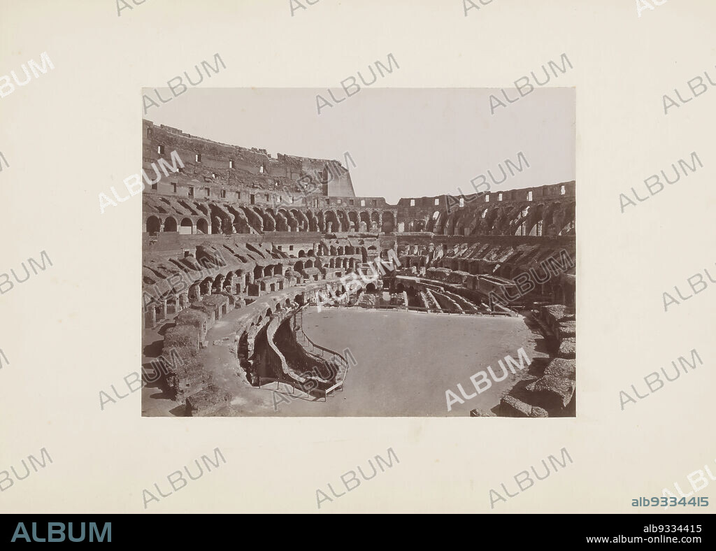 View into the interior of the Colosseum in Rome, Italy, Interno del Colosseo (title on object), Roma (series title on object), anonymous, Rome, 1851 - 1900, cardboard, paper, albumen print, height 317 mm × width 445 mm.