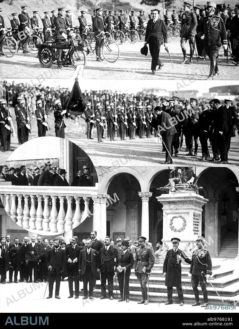 October 10, 1922. Toledo. Visit of the Shah of Persia. 1. The Shah (A) and HM the King (B) Reviewing the Cycling Section at the Polygon, 2. HM the King (A) and his illustrious Guest (B) before the Academy flag, 3. Visiting the first Company , 4. In the courtyard of the Military Academy.