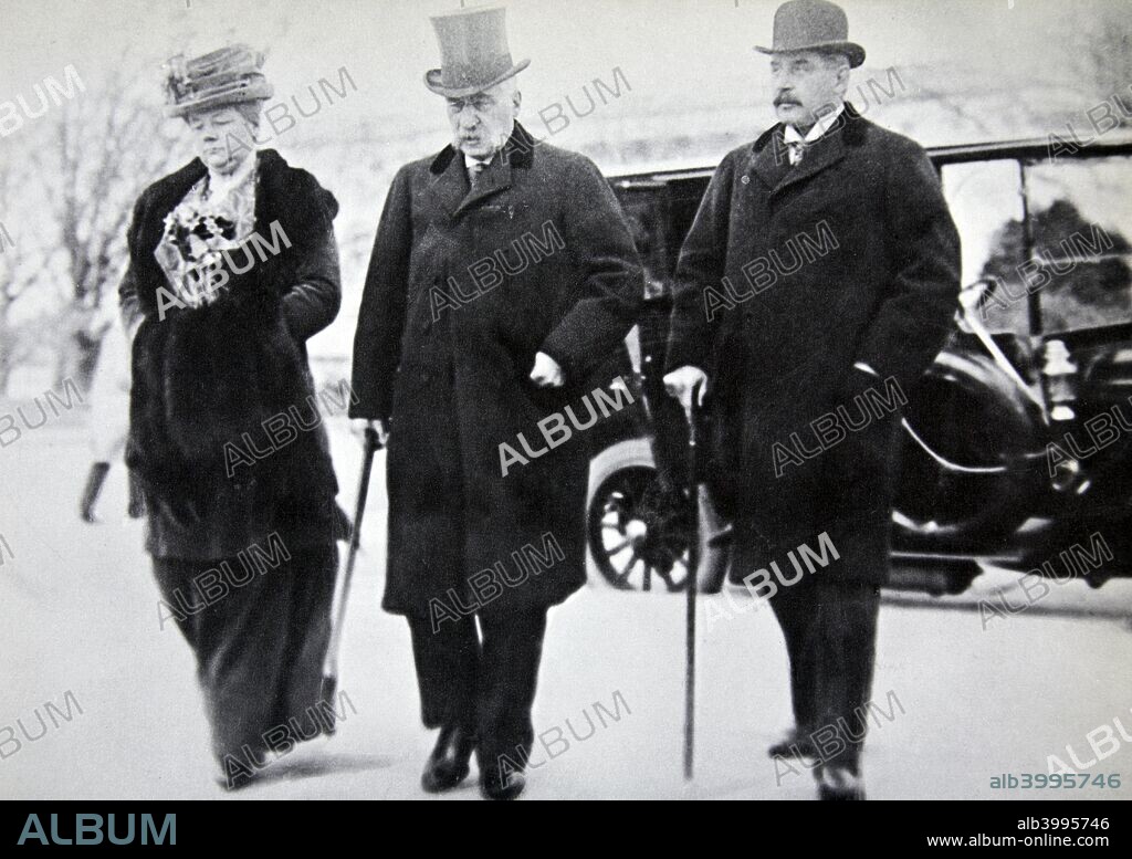 John Pierpont Morgan, American financier and banker, with his son and daughter, 1912. John Pierpont Morgan (1837-1913), Louisa Pierpont Morgan (1866-1946) and John Pierpont 'Jack' Morgan Jr (1867-1943), attending the hearing of the Pujo Committee, convened by the US Congress to investigate the activities of the 'Money Trust', a group of powerful Wall Street bankers, including Morgan, and their influence over America's finances.