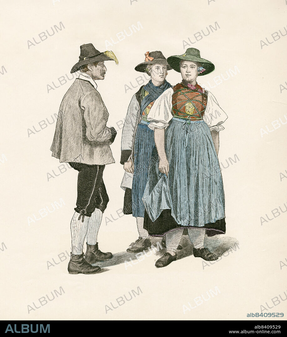 Tyrolean Folk Dress, Alpbach, Late 19th Century, Illustration, The History of Costume, Braun & Schneider, Munich, Germany, 1861-1880.