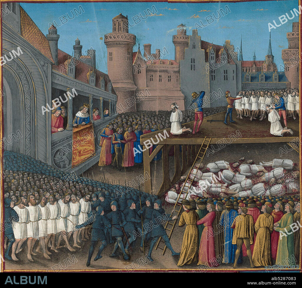 JEAN COLOMBE. Massacre of the Saracen prisoners, ordered by King Richard the Lionheart, 1191.