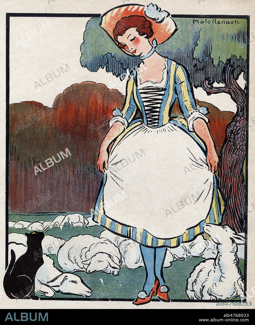 Il etait une Bergere, et ron et ron petit patapon. Chanson enfantine. Chansons de France , Illustration Emile Malo Renault (1870-1938) , 1926. Credit Collection KHARBINE TAPABOR.