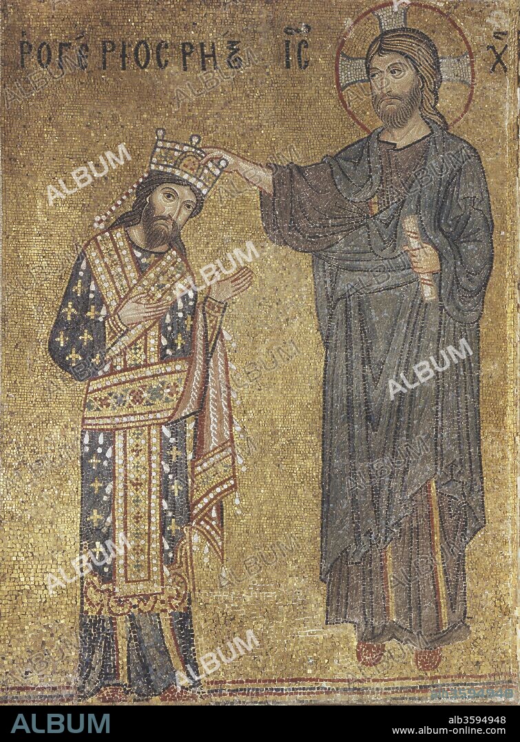BYZANTINE MASTER. Christ crowning king Roger II of Sicily.