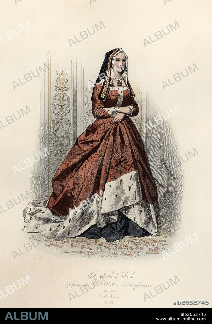 Isabel de York (1465-1503), reina de Inglaterra y esposa de Enrique VII. Grabado de 1870.