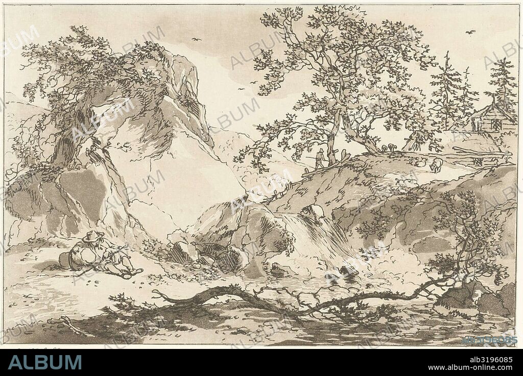 Hilly landscape with a man resting, Hendrik Meijer, Timothy Sheldrake, 1789 - 1793.