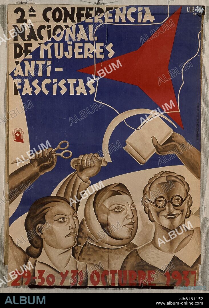 LUIS. CARTEL DE LA GUERRA CIVIL ESPAÑOLA - 2ª CONFEDERACION DE MUJERES ANTIFASCISTAS -.