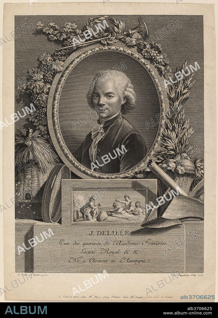 VINCENZO VANGELISTI AFTER ANDRé PUJOS. Jacques Delille. Dated: 1777. Dimensions: sheet (trimmed within plate mark): 31.7 x 22.6 cm (12 1/2 x 8 7/8 in.). Medium: engraving with etching on laid paper.