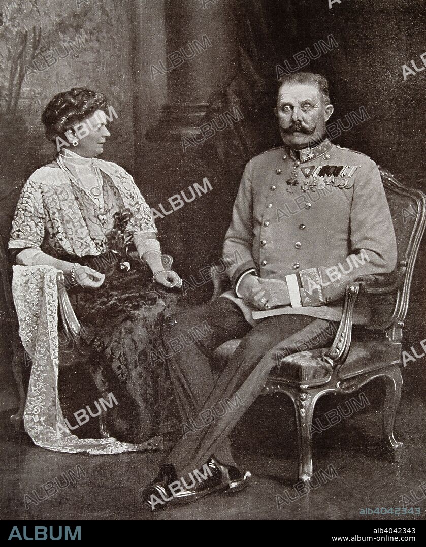 FRANCISCO FERNANDO DE HABSBURGO. ARCHIDUQUE DE AUSTRIA. 1863-1914. FRANCISCO FERNANDO JUNTO A SU ESPOSA SOFIA CHOTEK¿. GRABADO LÌLLUSTRATION, AÑO 1910.