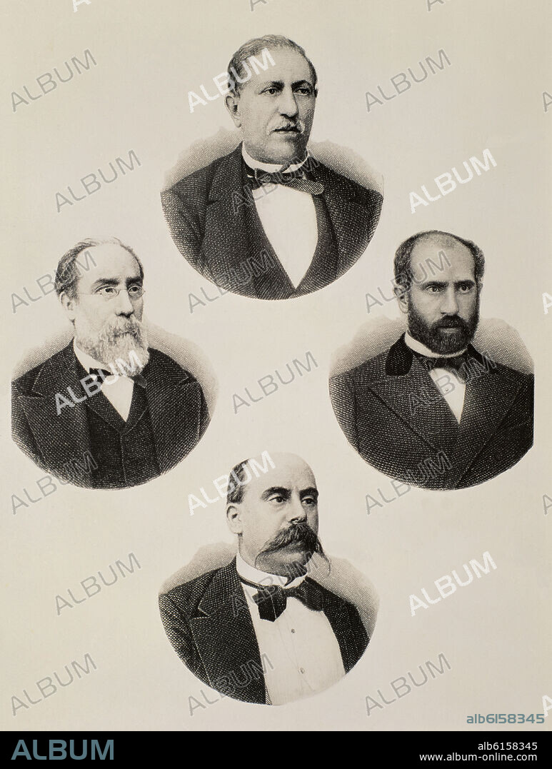 PRESIDENTES DE LA PRIMERA REPUBLICA (1873-1874) - ESTANISLAO FIGUERAS, FRANCISCO PI Y MARGALL, NICOLAS SALMERON Y EMILIO CASTELAR.