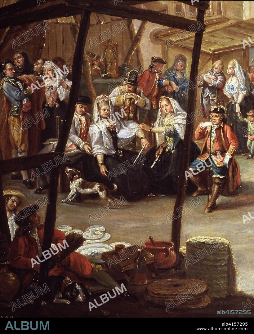 MANUEL CRUZ Y CANO (1750-1792). MANUEL CRUZ Y CANO PINTOR ESPAÑOL 1750-1792 "FERIA DE MADRID EN LA PLAZA DE LA CEBADA (DETALLE) MUSEO MUNICIPAL . MADRID MADRID PINTADO.