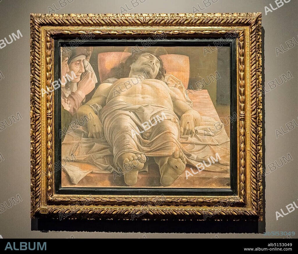 Cristo Morto, Lamentation of Christ, painting by Andrea Mantegna, 1431 - 1506, Renaissance, Pinacoteca di Brera, Milan, Lombardy, Italy, Europe.