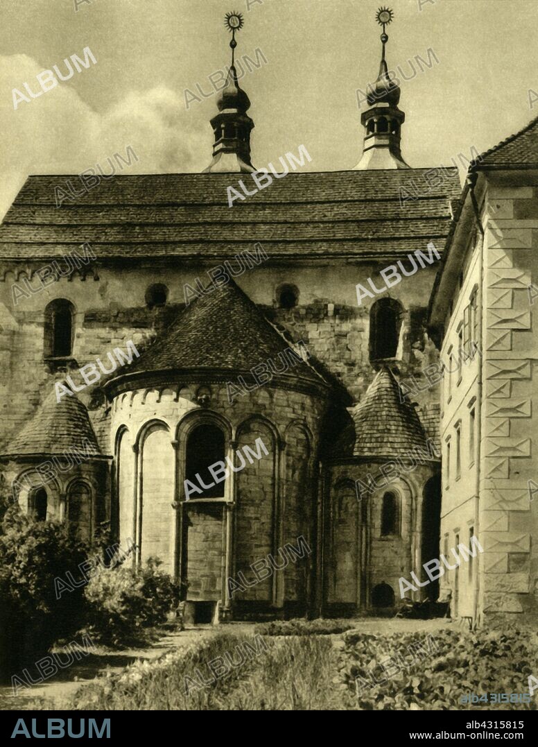 The Cathedral, Gurk, Austria, c1935. Gurk Cathedral, built c1140-1200, is a pillar basilica in the town of Gurk, in the state of Carinthia. It is one of the most important Romanesque buildings in Austria. From "Österreich - Land Und Volk", (Austria, Land and People). [R. Lechner (Wilhelm Müller), Vienna, c1935].
