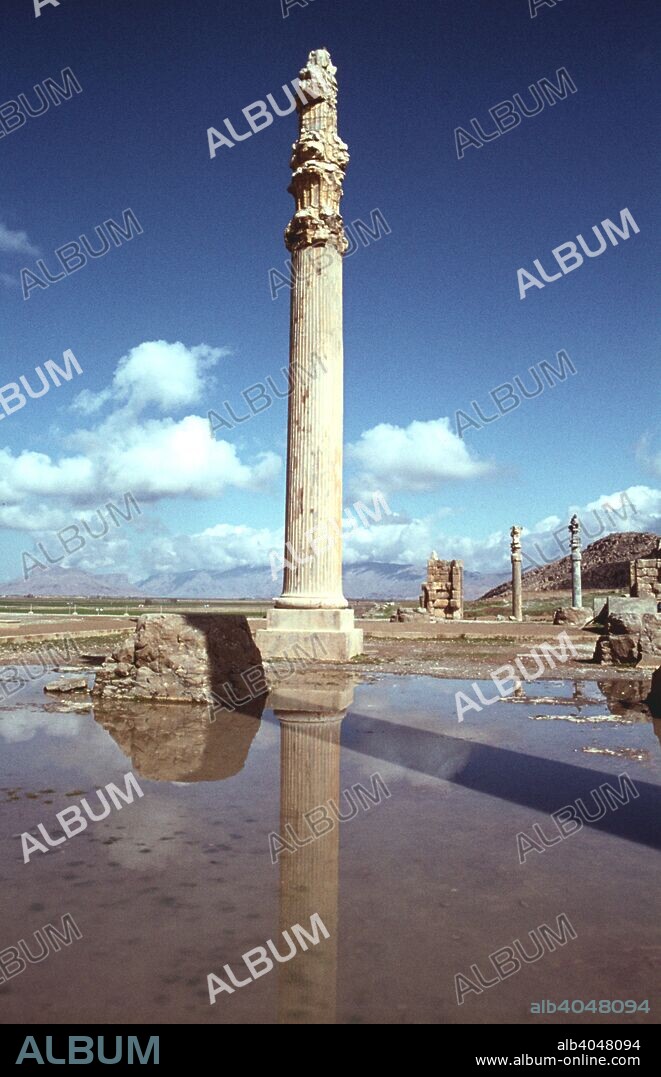 Ruins of the Apadana, Persepolis, Iran. The capital of Achaemenid Persia, Persepolis was predominantly built during the reigns of the dynasty's founder, Darius I (522-485 BC) and his son Xerxes I (485-465 BC). One of the main, and earliest, buildings of the city was the great audience hall, the Apadana. Every year the king would receive tribute in the form of gifts from representatives of all the poples of the Achaemenid empire, which at its greatest extent stretched from Libya in the west to the Indus valley in the east.
