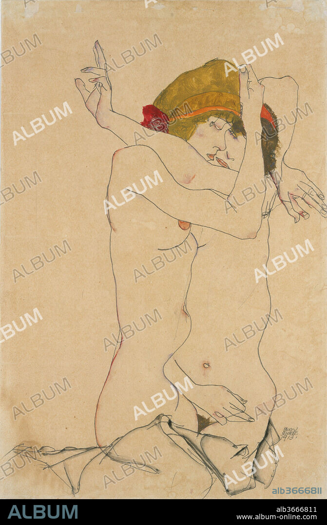 Two Women Embracing. Artist: Egon Schiele (Austrian, Tulln 1890-1918 Vienna). Dimensions: 18 3/4 x 12 1/2 in. (47.6 x 31.8 cm). Date: 1913.