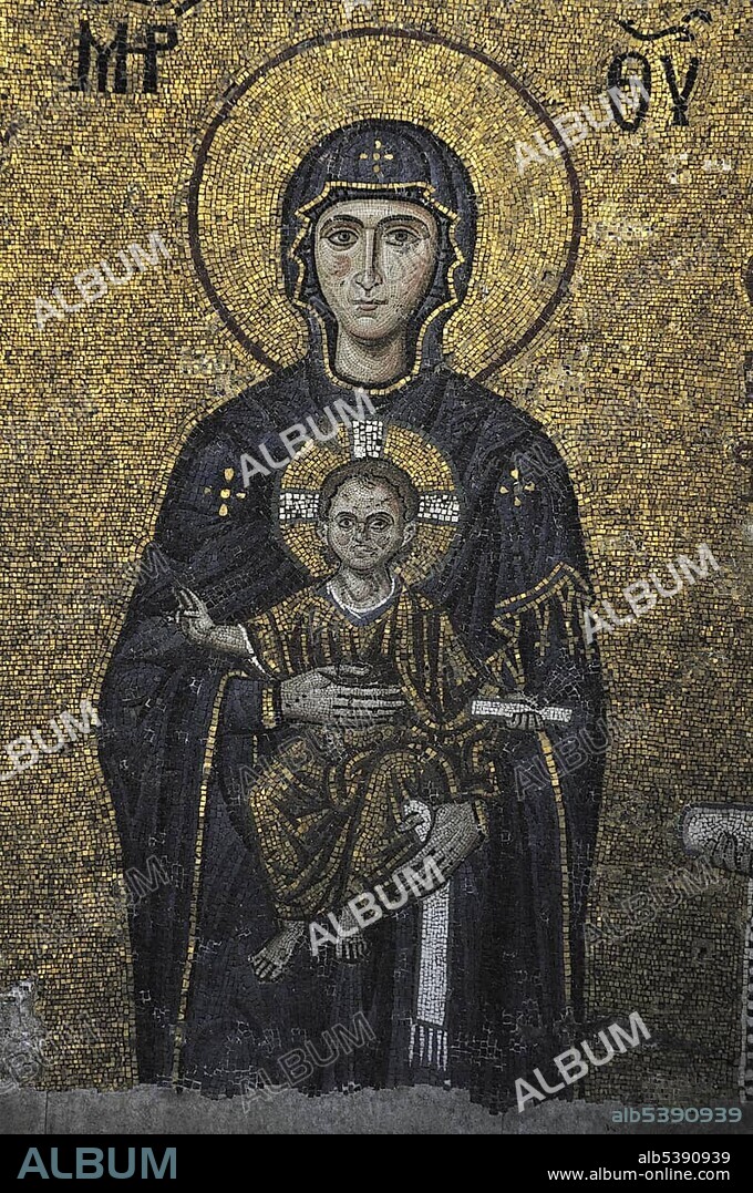 Byzantine mosaic of the Virgin Mary with the baby Jesus in the Hagia Sophia, Istanbul, Turkey