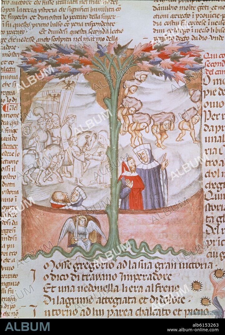 DANTE ALIGHIERI. ILUSTRACION DE LA DIVINA COMEDIA "EL PURGATORIO" - SIGLO XIV.