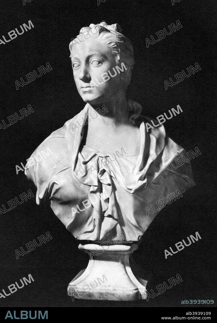 Princess Amelia, mid 18th century (1958). White marble bust. Amelia (1711-1786) was the second daughter of King George II of Great Britain. A print from The Fitzwilliam Museum an Illustrated Survey, Trianon Press, 1958.