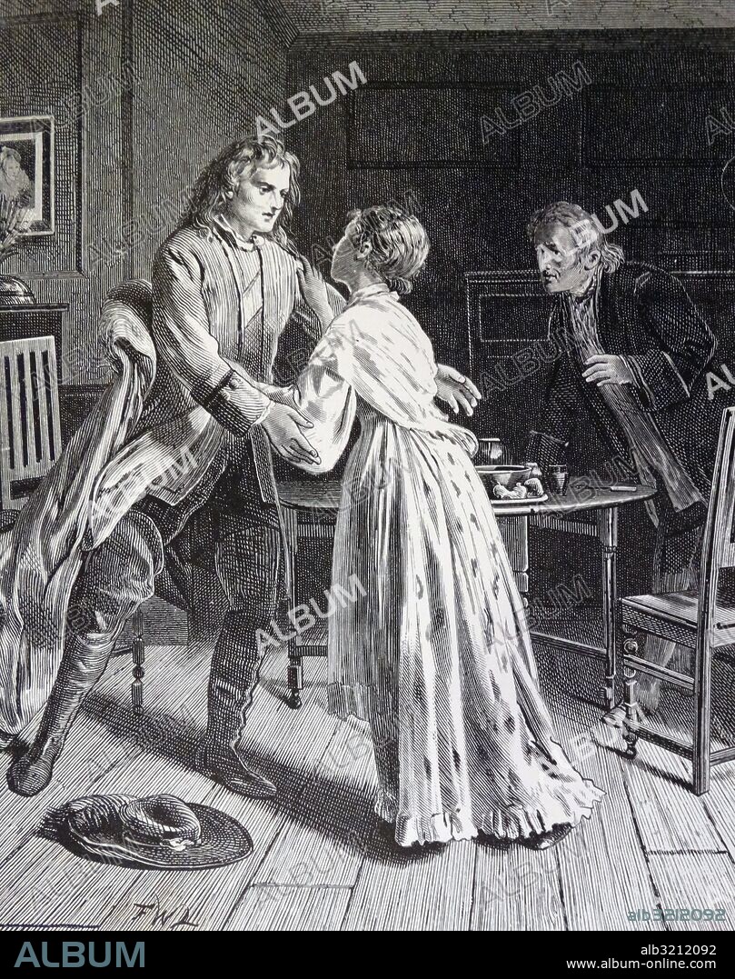 Engraving depicting a scene between a woman and a man by Frederick Wilton Litchfield (1780-1850) an English engraver. Dated 19th Century.