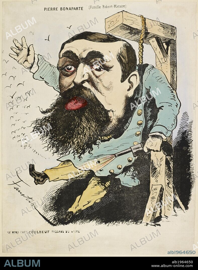 French Caricature - "Pierre Bonaparte". Collection de Caricatures et de charges pour servir aÌ€ lâ€™histoire de la guerre et de la ReÌvolution de 1870-1871. Paris. Collection de Caricatures et de charges pour servir aÌ€ lâ€™histoire de la guerre et de la ReÌvolution de 1870-1871. Source: 14001.g.41 vol.1 18. Language: French.