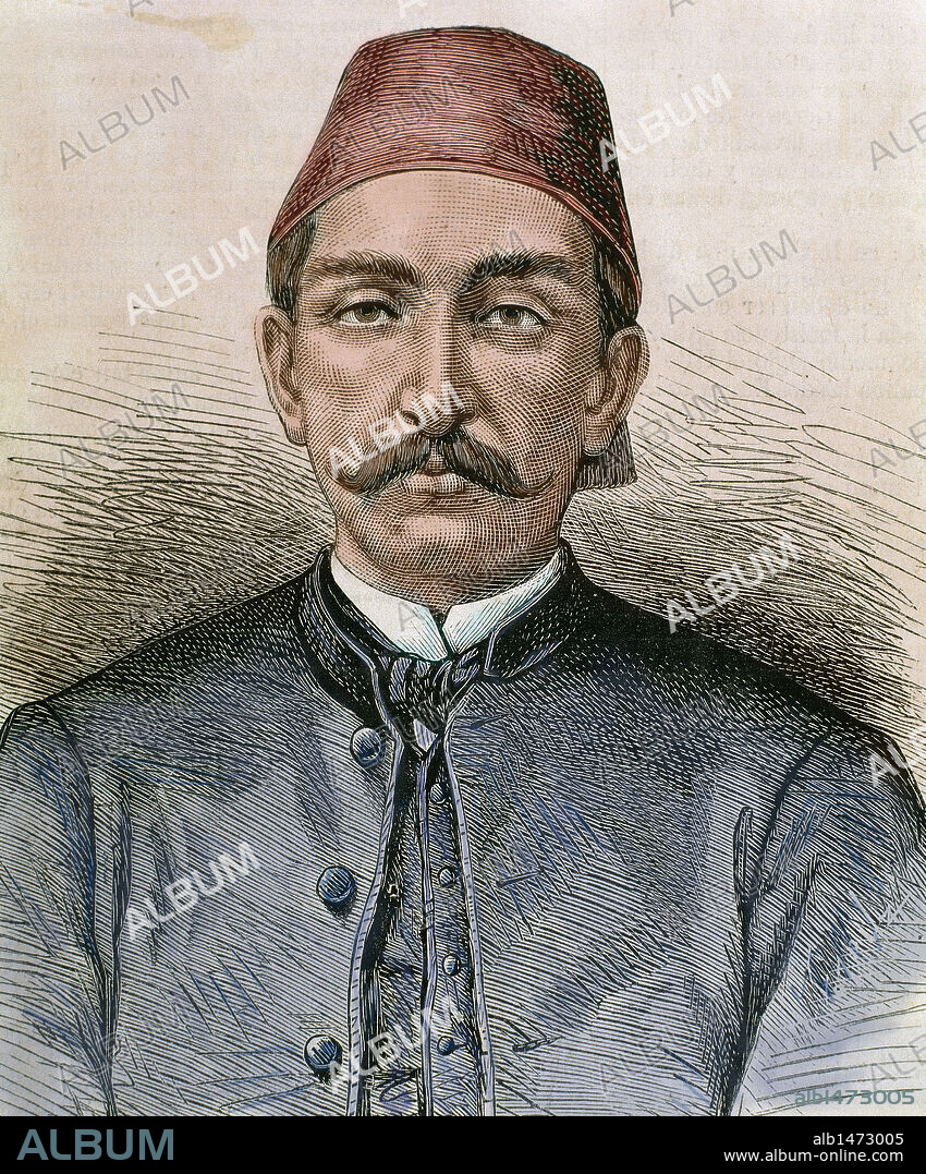 ABDUL HAMID II (1842-1918). Sultán del Imperio Otomano (1876-1909). Hijo de Abdülmecit I, sucedió a su hermano Murat V, depuesto por Midhat Bajá. Promulgó una Constitución (1876). Grabado coloreado del siglo XIX.