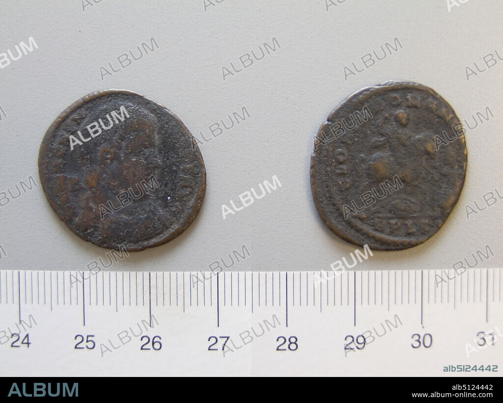 Ruler: Magnentius, Emperor of Rome, ca. 303353, ruled 35053, Mint: Rome, 1 Nummus of Magnentius from Rome, 35053, Argentiferous bronze, 4.63 g, 7:00, 25.7 mm, Made in Rome, Italy, Roman, 4th century, Numismatics.