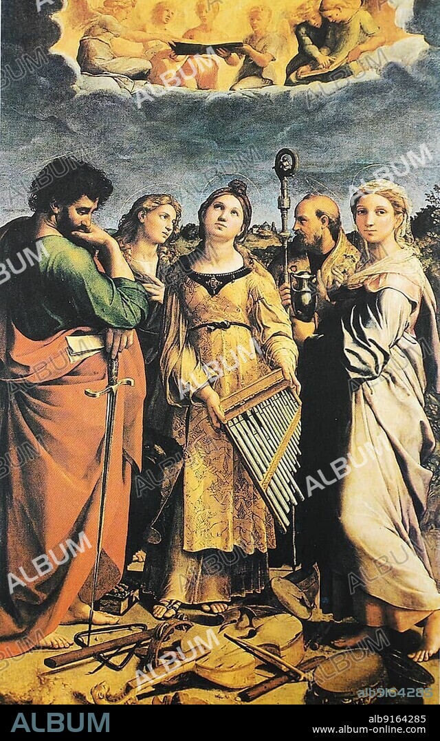 Saint Cecilia, by Raffaello Sanzio da Urbino, also Raffael da Urbino, Raffaello Santi, Raffaello Sanzio, Raphael, Italian painter, Italy, digitally restored reproduction of a work of art (public domain) from c. 1500, Europe.