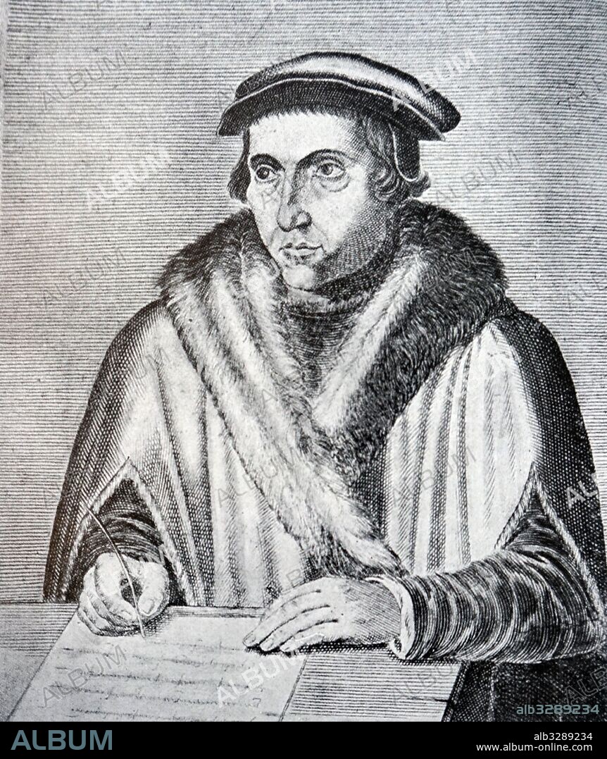 Engraving of Juan Luis Vives (1493-1540) a Valencian scholar and humanist. Dated 16th Century.