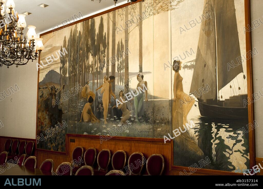 ALEXANDRE DE RIQUER. Pinturas murales (Simbolistas), casa museo alegre de sagrera, Terrassa.