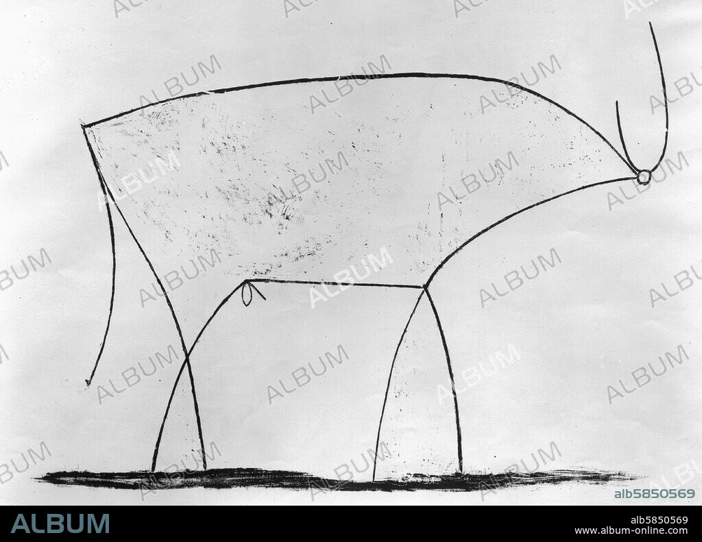 PABLO PICASSO. Le taureau-the bull. Paris, 17th Jan.1946 Lithograph, 28,9 x 41 cm.
