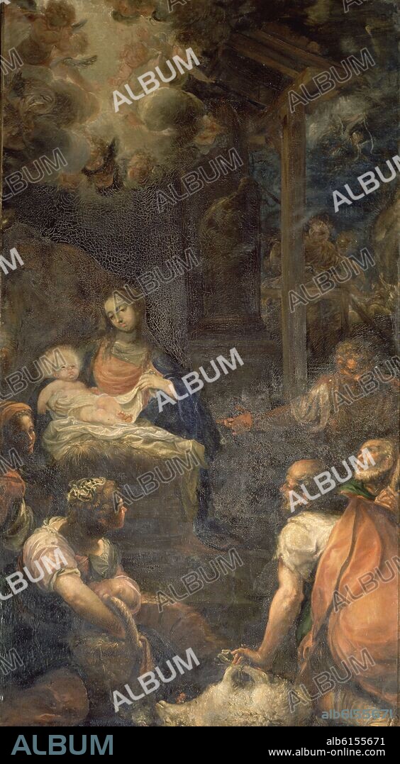 FRANCISCO RIZI DE GUEVERA. LA ADORACION - PINTURA DEL RETABLO MAYOR DE LA CATEDRAL DE PLASENCIA REALIZADO POR GREGORIO FERNANDEZ - SIGLO XVII - BARROCO ESPAÑOL.