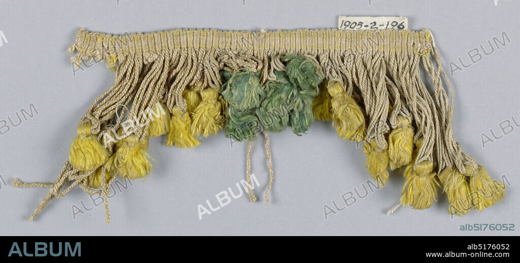 Fringe, Medium: silk Technique: plain weave, Yellow and green fringe with a heading and looped skirt threads holding tufts arranged to form a pointed edge., Spain, 16th century, trimmings, Fringe.