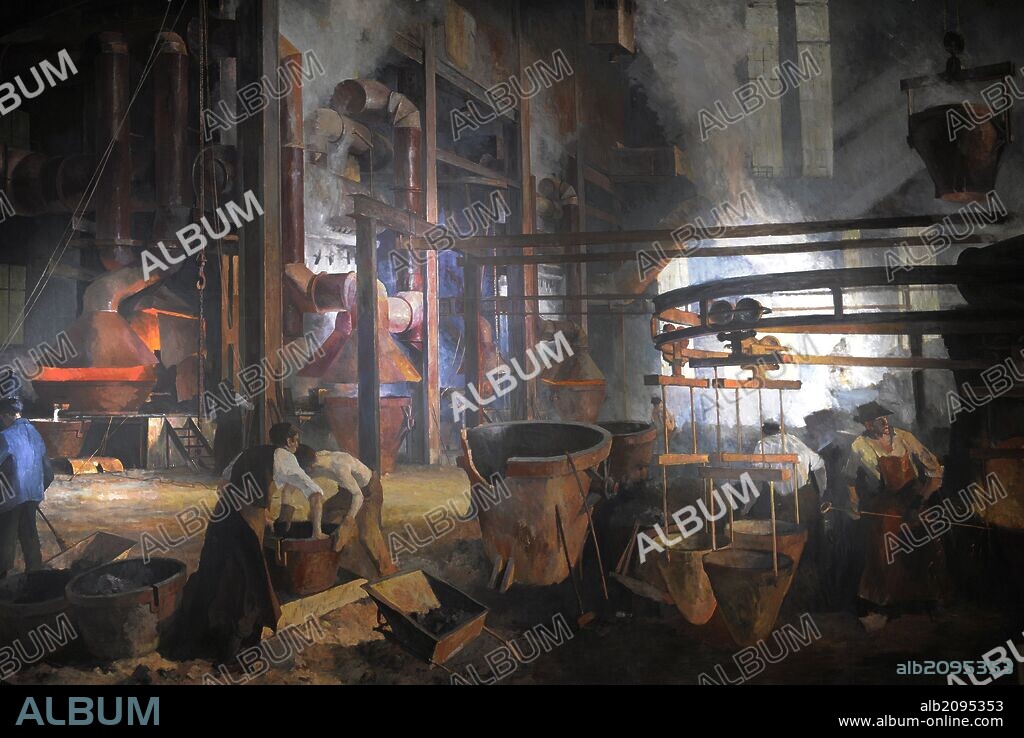 Gunter Voglsamer (1918-2004). Germany painter. Schachtofenhalle der Bleikupferhu_tte Oker der Unterharzer Berg-und Hu_ttenwerke GmbH Goslar, 1951. Deutsches Museum. Munich.