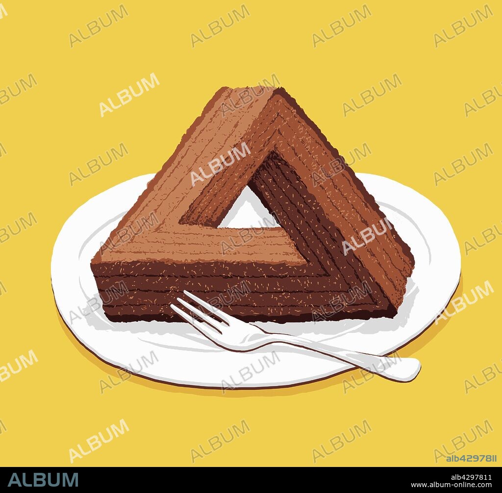 Optical illusion triangular chocolate cake.