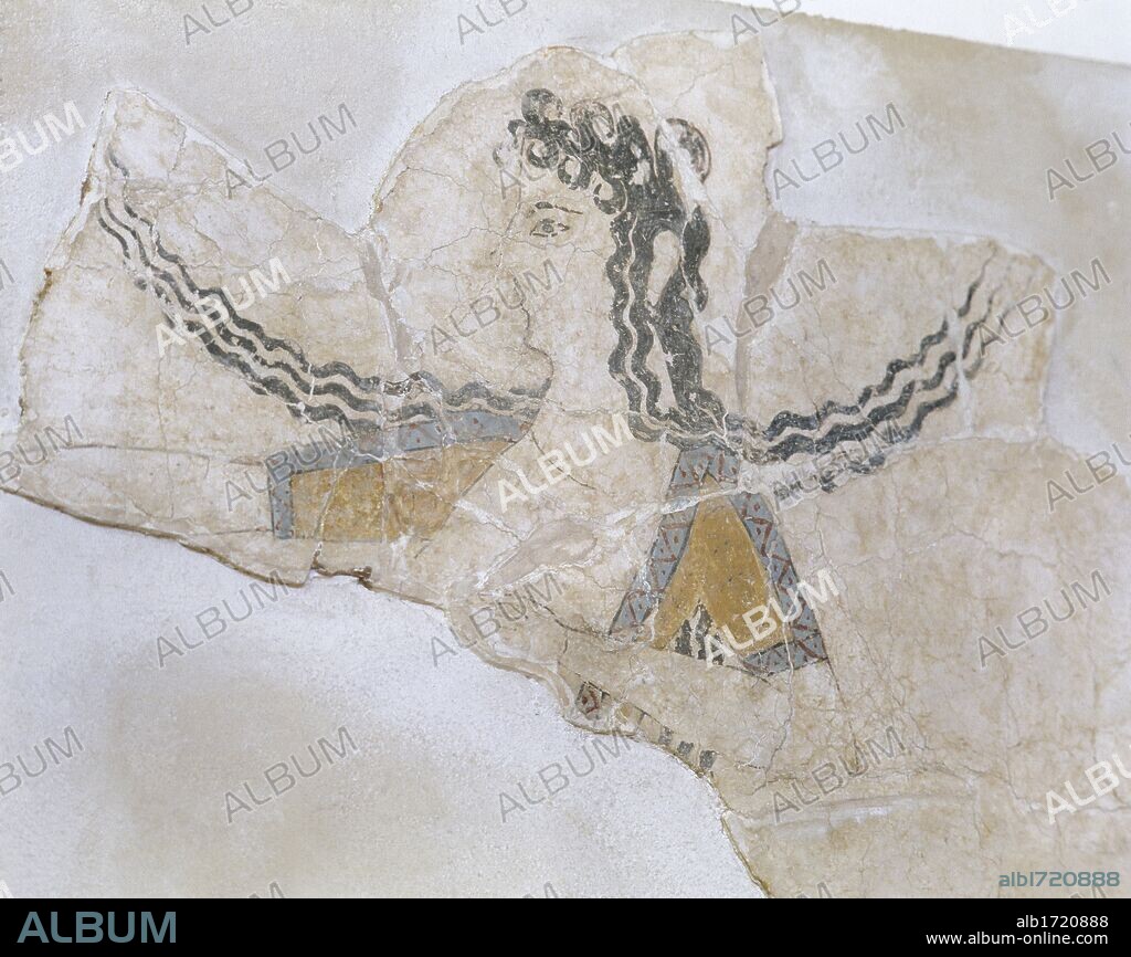 ARTE MINOICO. GRECIA. BAILARINA (s. XV. a. C). Fresco localizado en el salón de la reina del palacio de Knosos. Museo Arqueológico de Heraklio. Creta.