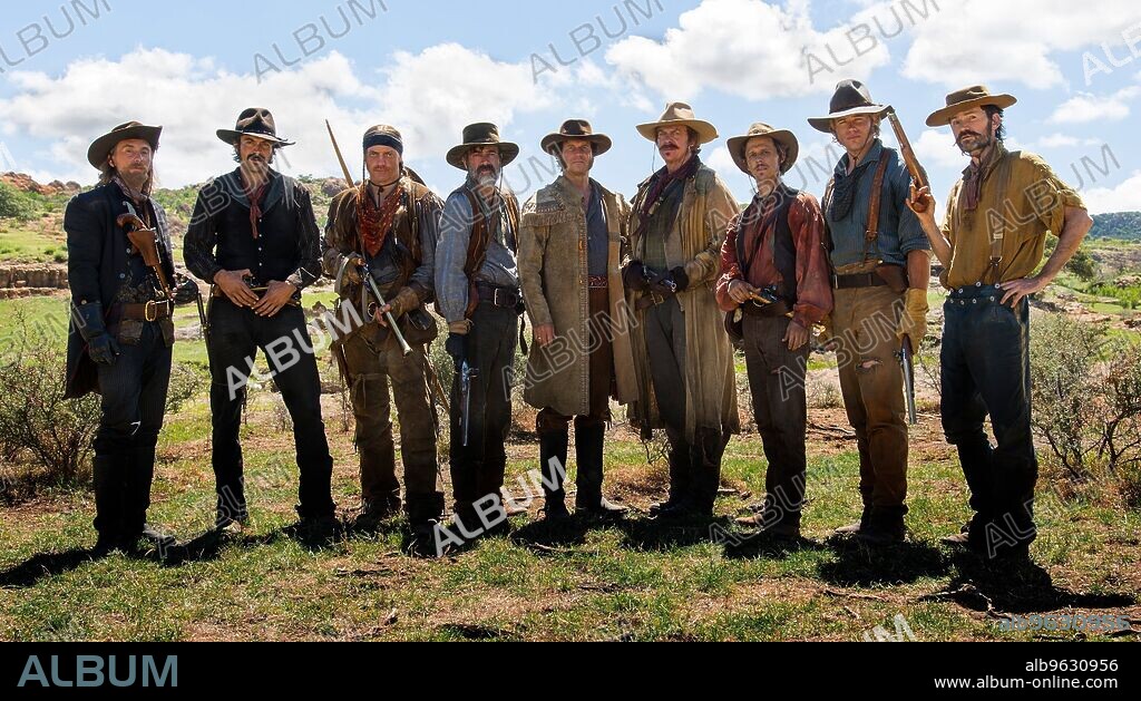 BILL PAXTON, BRENDAN FRASER, CHRISTOPHER McDONALD, JEFFREY DEAN MORGAN, JEREMY DAVIES, JOE EGENDER, RHYS COIRO, STEPHEN MONROE and TREVOR DONOVAN in TEXAS RISING, 2015, directed by ROLAND JOFFE. Copyright A+E STUDIOS.