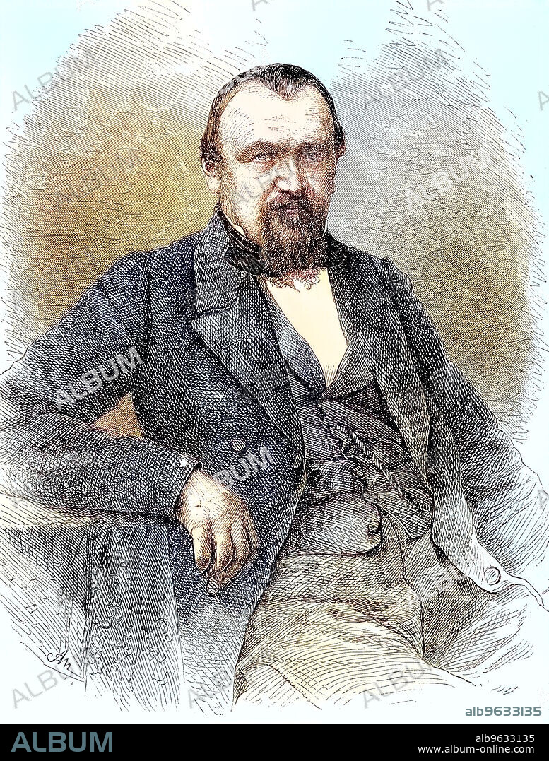 Jakob Dubs (July 26, 1822 - January 13, 1879) was a Swiss politician, journalist, prosecutor and judge, Historical, digitally restored reproduction of an original artwork from the 19th century, exact original date unknown.