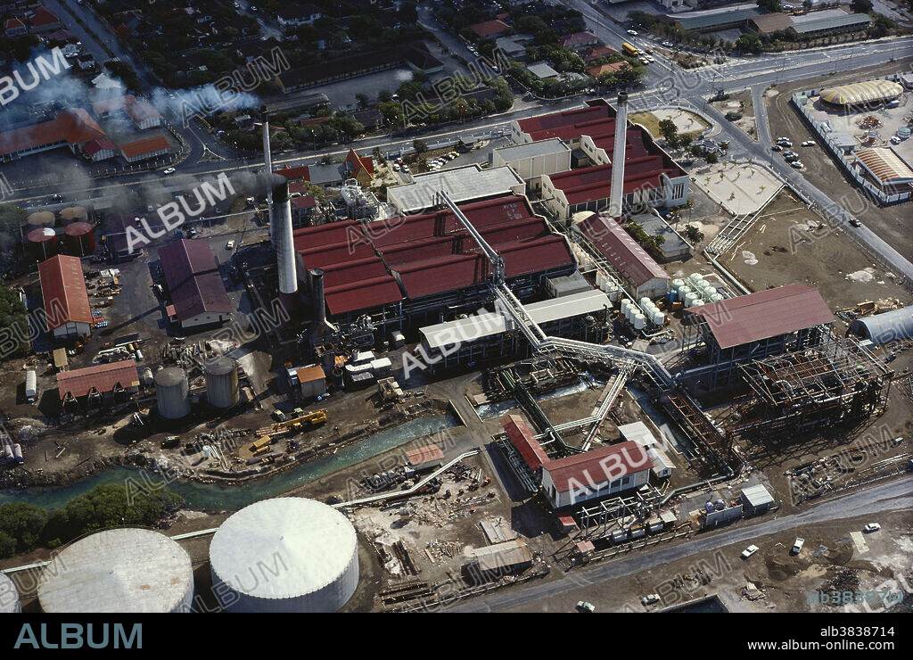Aerial view of a water desalinisation plant near Willemstad, Curacao. It converts sea water to fresh water.