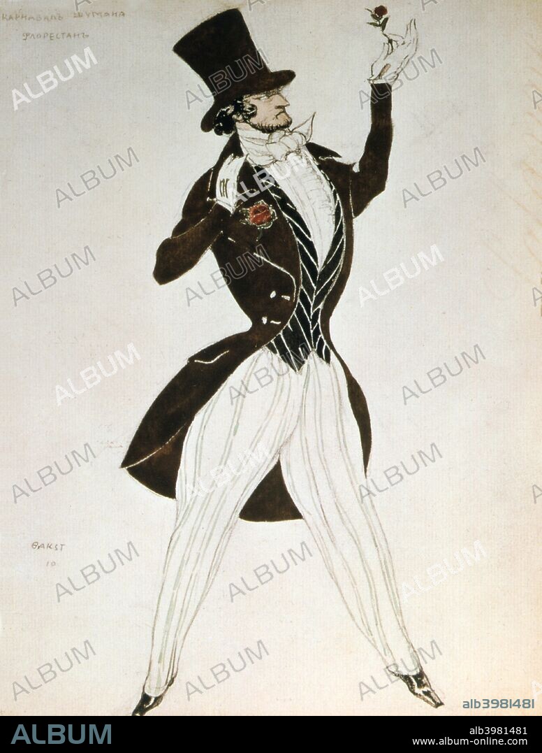 Florestan, design for a costume for the ballet Carnival composed by Robert Schumann, 1919. From the Hermitage Museum, St Petersburg, Russia.