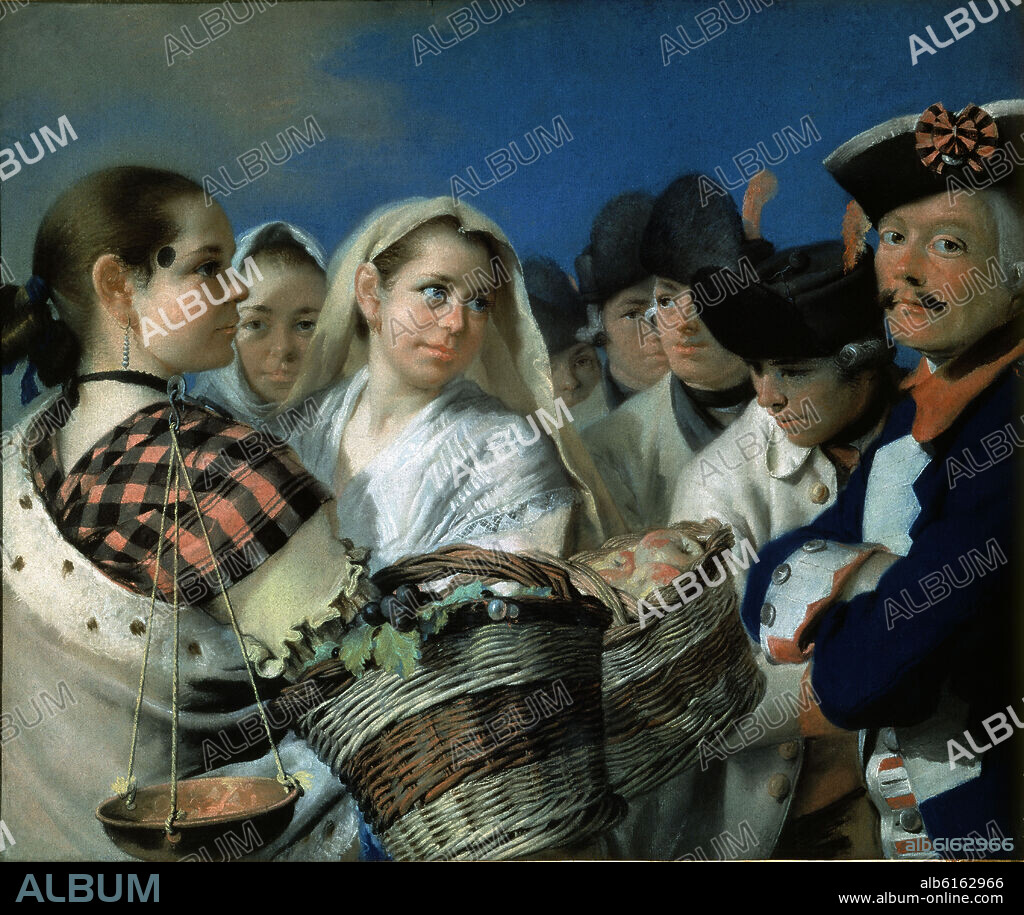LORENZO TIEPOLO. VENDEDORA CON CESTA Y UN SOLDADO-PINTURA ITALIANA S XVIII.